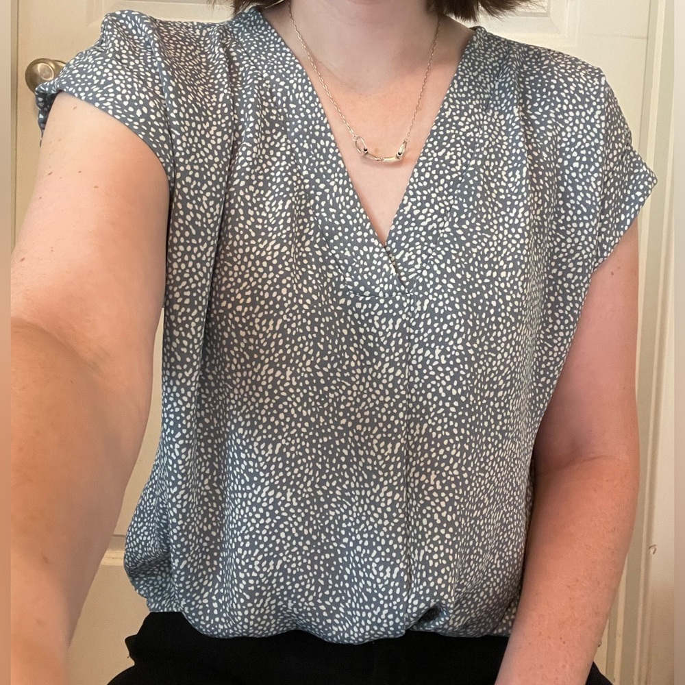 Spotted Print V Neck Short Sleeve Blouse